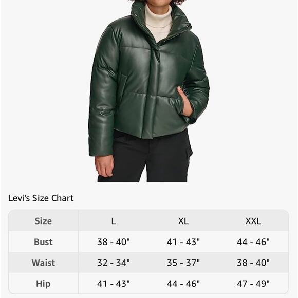 Levi's Water Resistant Vegan Leather Short Puffer Jacket Spruce NEW Size Large - Picture 6 of 6
